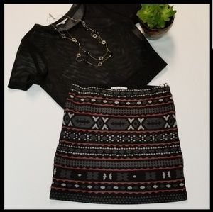 Anthro Willow & Clay Jacquard Embroidered Skirt M